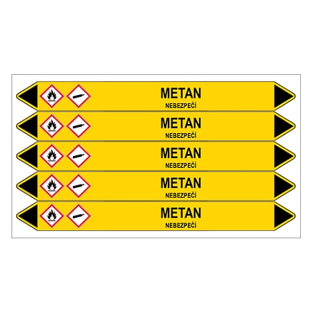 Značení potrubí, metan,5 ks, 150 × 12 mm